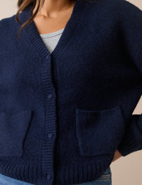 Navy Knitted V-Neck Cardigan