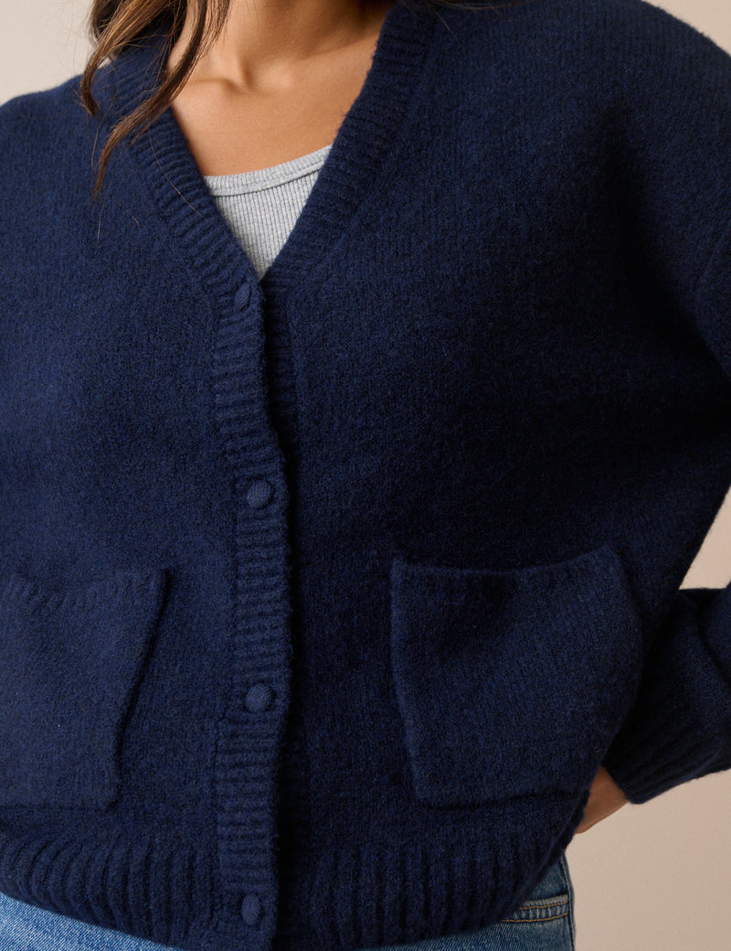 Navy Knitted V-Neck Cardigan