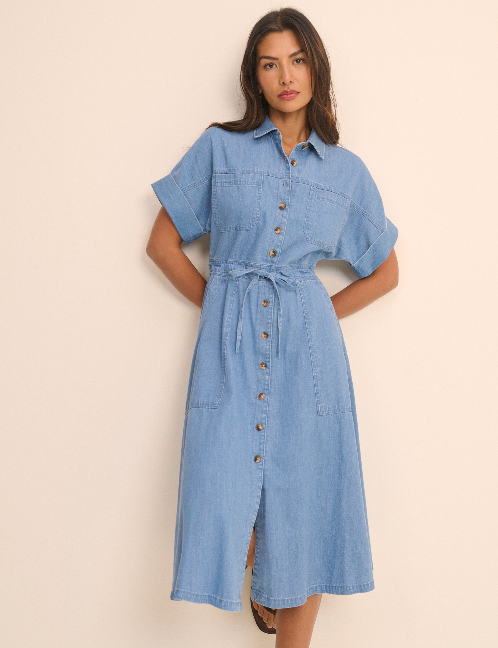 Mid-Blue Denim Shirt Dress