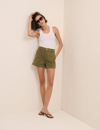 Khaki Pleat Front Rosie Short
