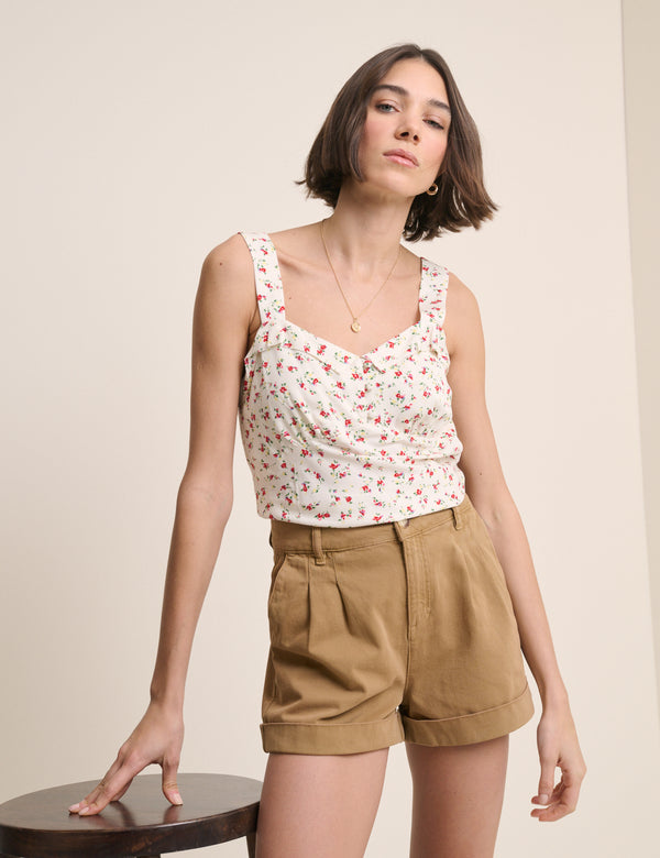 Tan Pleat Front Rosie Short