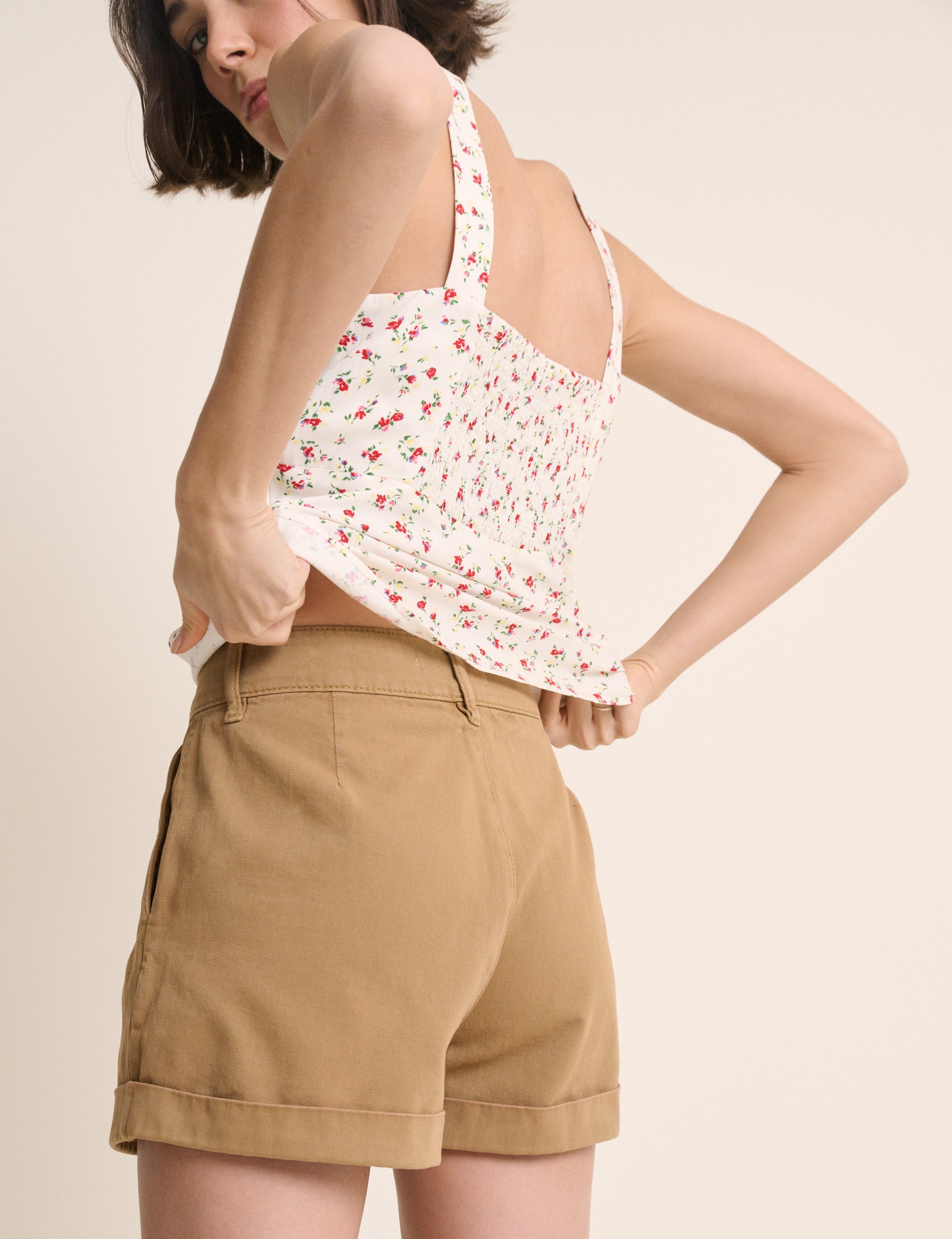Tan Pleat Front Rosie Short
