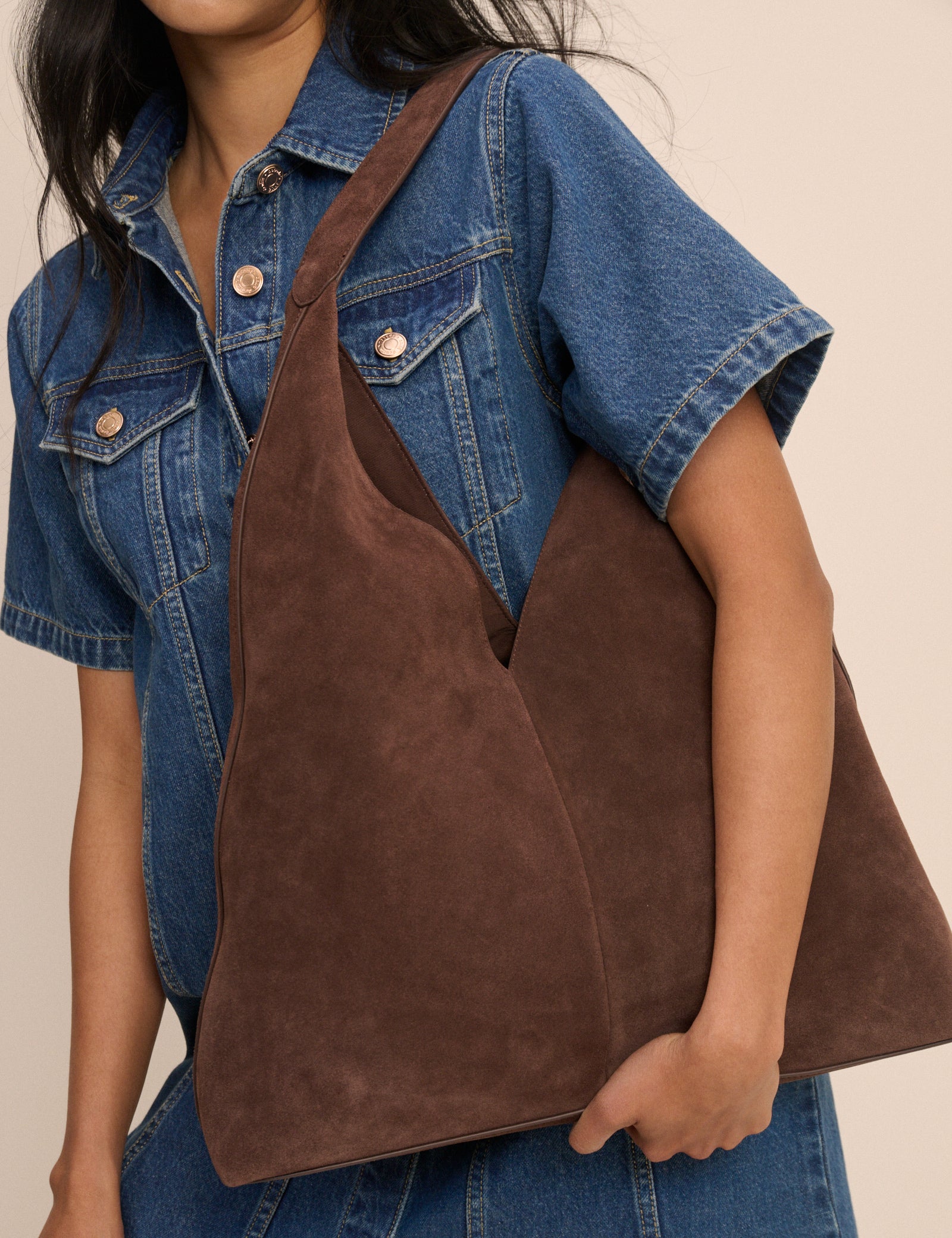 Chocolate Brown Suede Slouch Bag