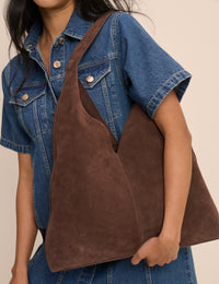 Chocolate Brown Suede Slouch Bag