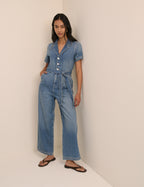Mid Wash Denim Tie Waist Mylos Jumpsuit
