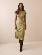 Green Gingham Puff Sleeve Marianna Midi Dress