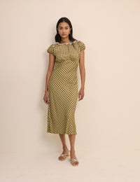 Green Gingham Puff Sleeve Marianna Midi Dress