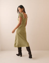 Green Gingham Puff Sleeve Marianna Midi Dress