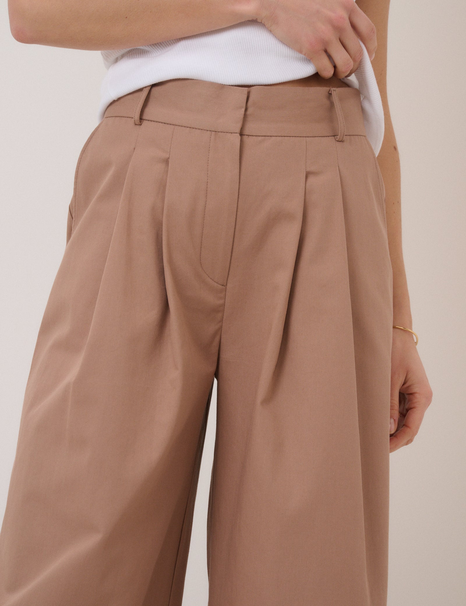 Beige High Waisted Trousers