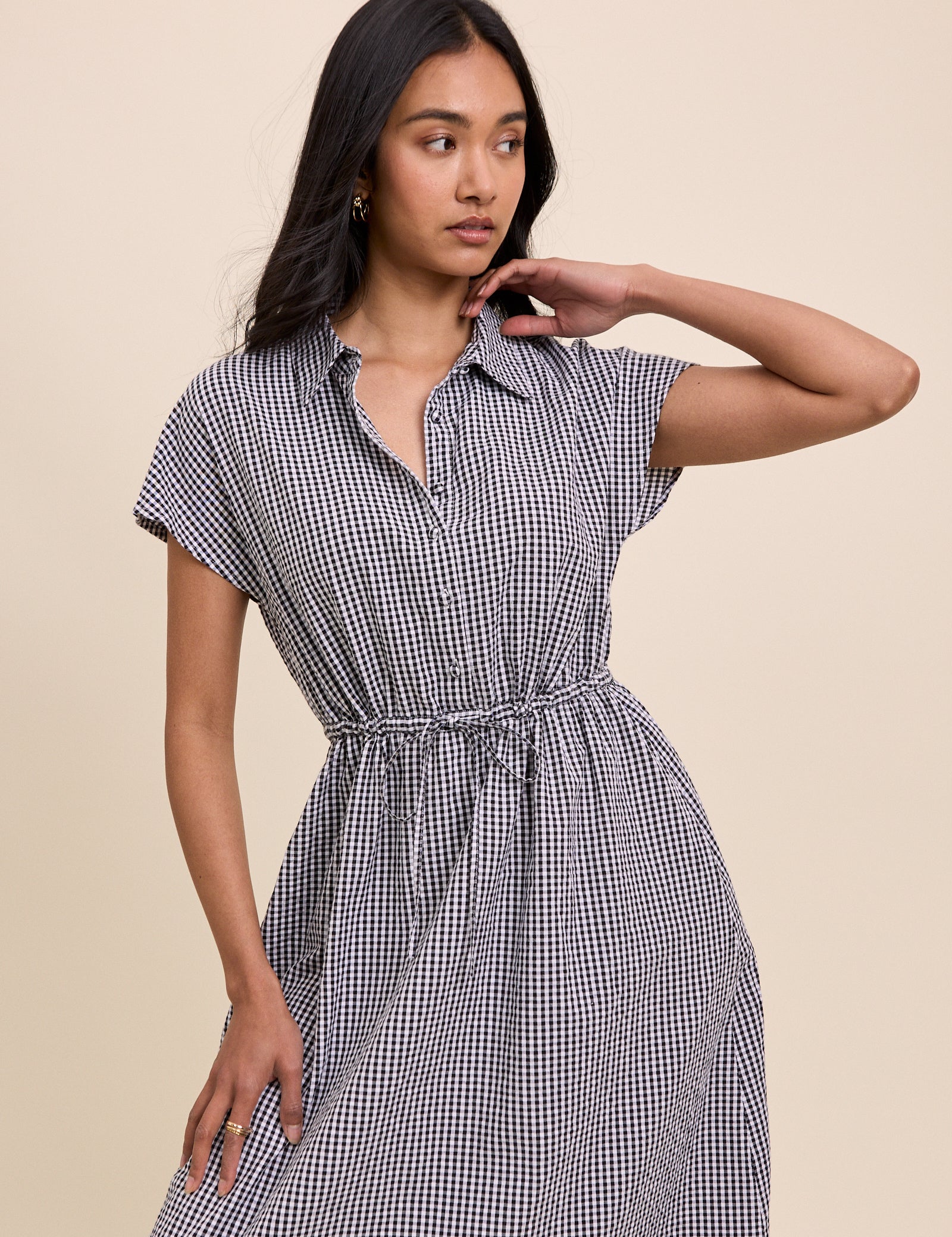 short sleeve shirt midi dress MEGAN SHORT SLEEVE TIE-FRONT MIDI SHIRT DRESS XS / Navy