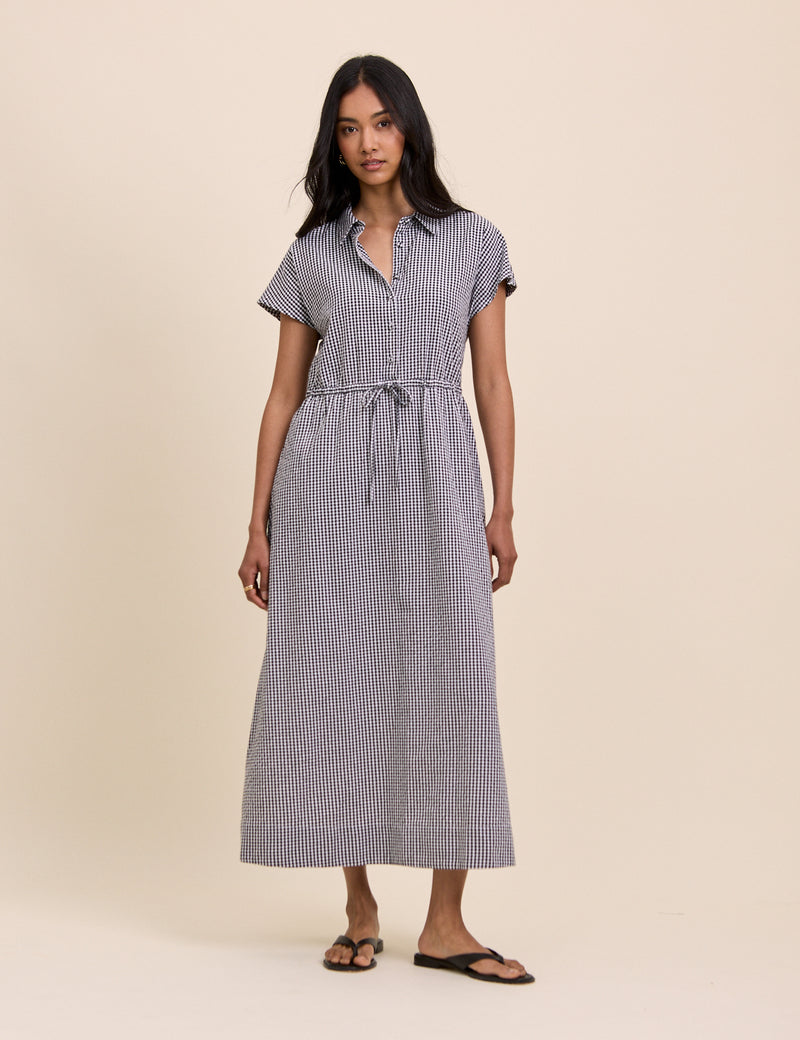 Black and White Gingham Mason Shirt Midi Dress