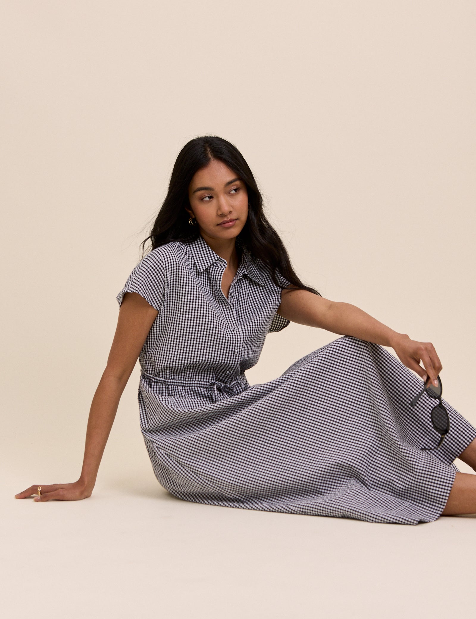 gingham midi shirt dress Black and White Gingham Mason Shirt Midi Dress