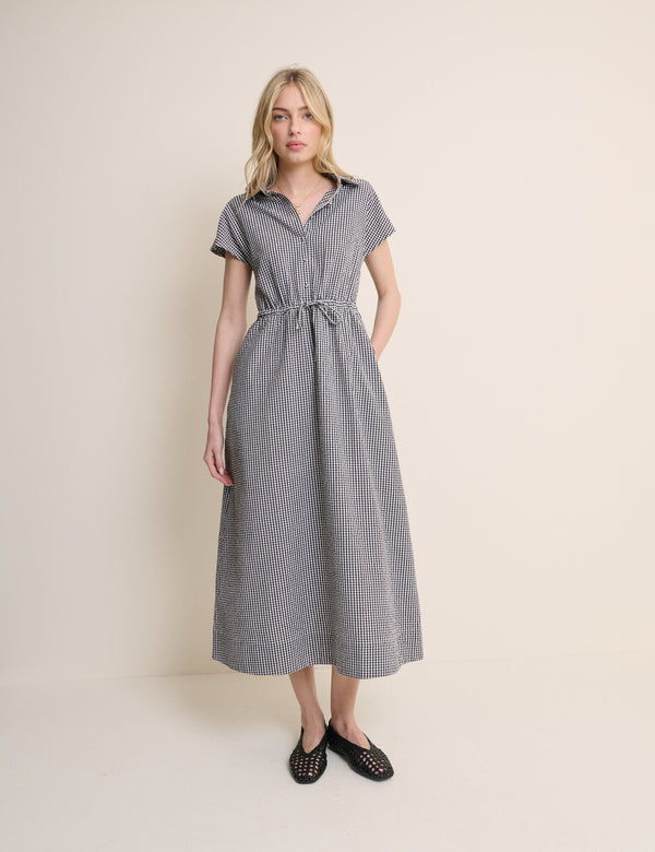 Black and White Gingham Mason Shirt Midi Dress