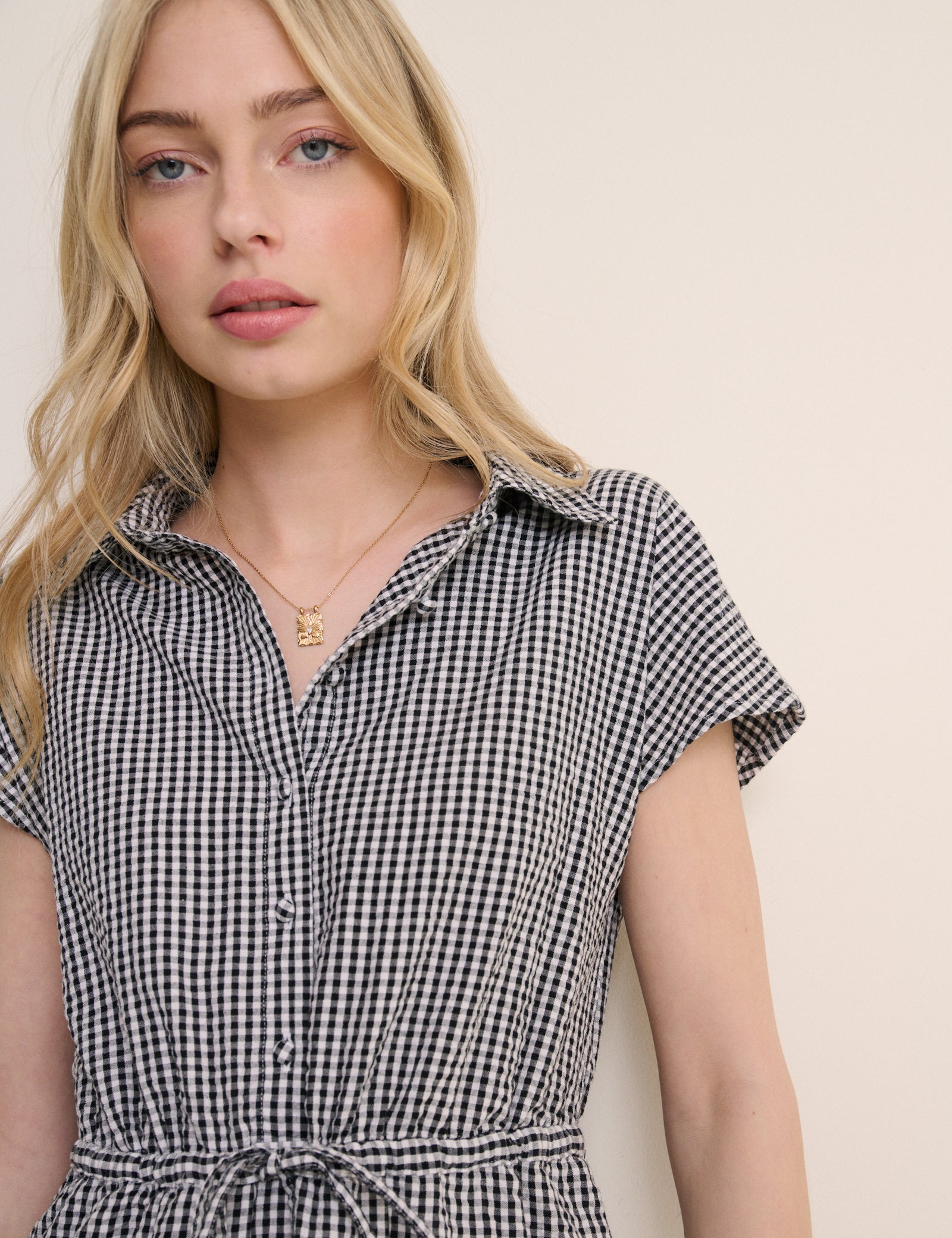 Black and White Gingham Mason Shirt Midi Dress