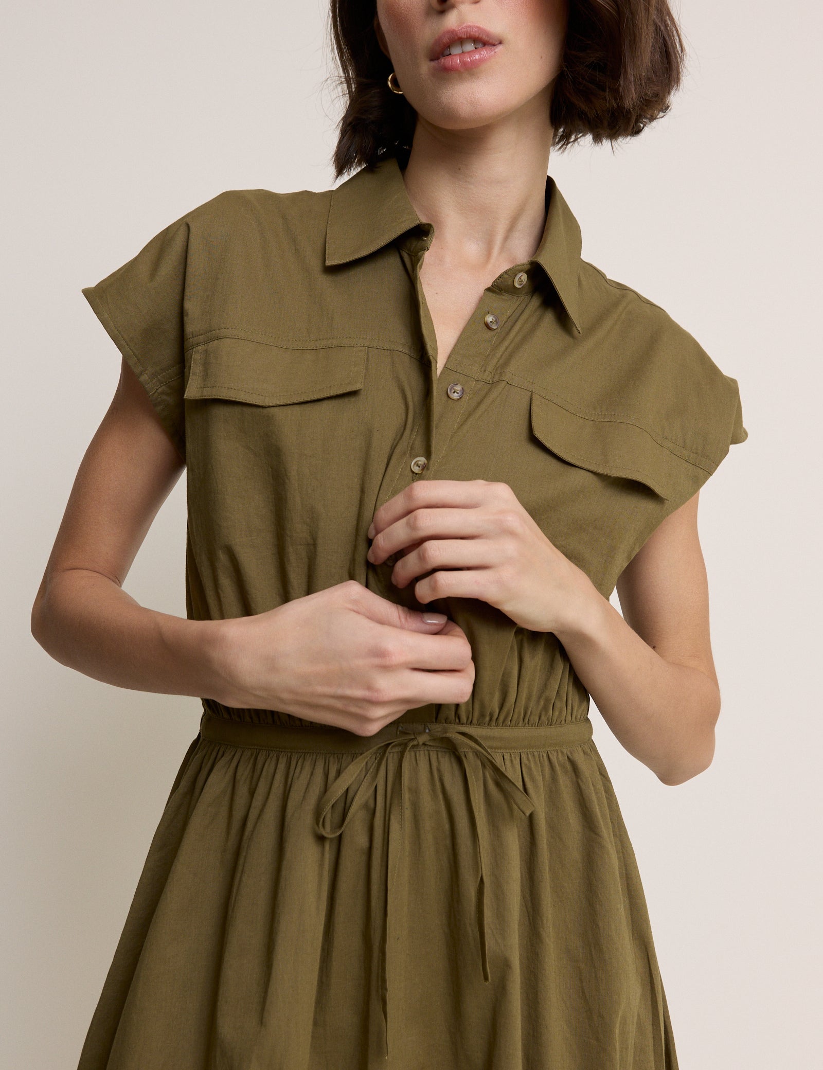 Khaki Mason Shirt Midi Dress