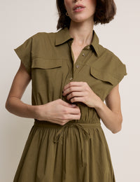 Khaki Mason Shirt Midi Dress