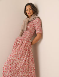 Pink Ditsy Floral Shirred Shay Midi Dress
