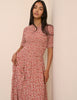 Pink Ditsy Floral Shirred Shay Midi Dress