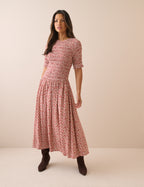 Pink Ditsy Floral Shirred Shay Midi Dress