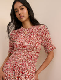 Pink Ditsy Floral Shirred Shay Midi Dress