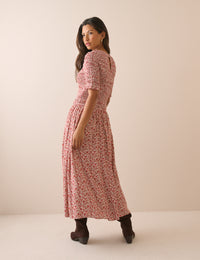 Pink Ditsy Floral Shirred Shay Midi Dress