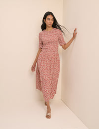 Pink Ditsy Floral Shirred Shay Midi Dress