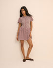 Burgundy Gingham Shirred Ioni Mini Dress