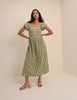 Green Gingham Shirred Mindy Midi Dress