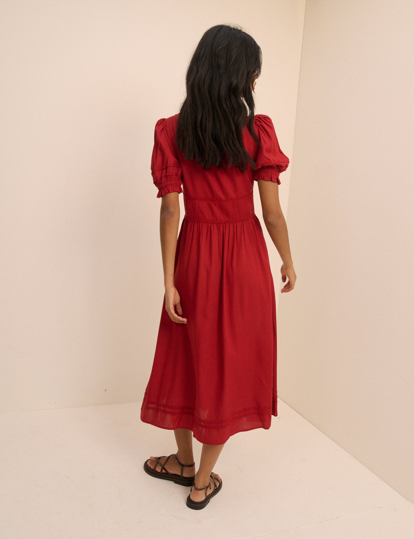 Red Button Front Frances Midi Dress