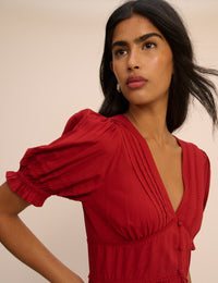 Red Button Front Frances Midi Dress