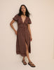 Brown Ditsy Floral Button Front Frances Midi Dress