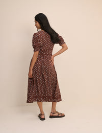 Brown Ditsy Floral Button Front Frances Midi Dress