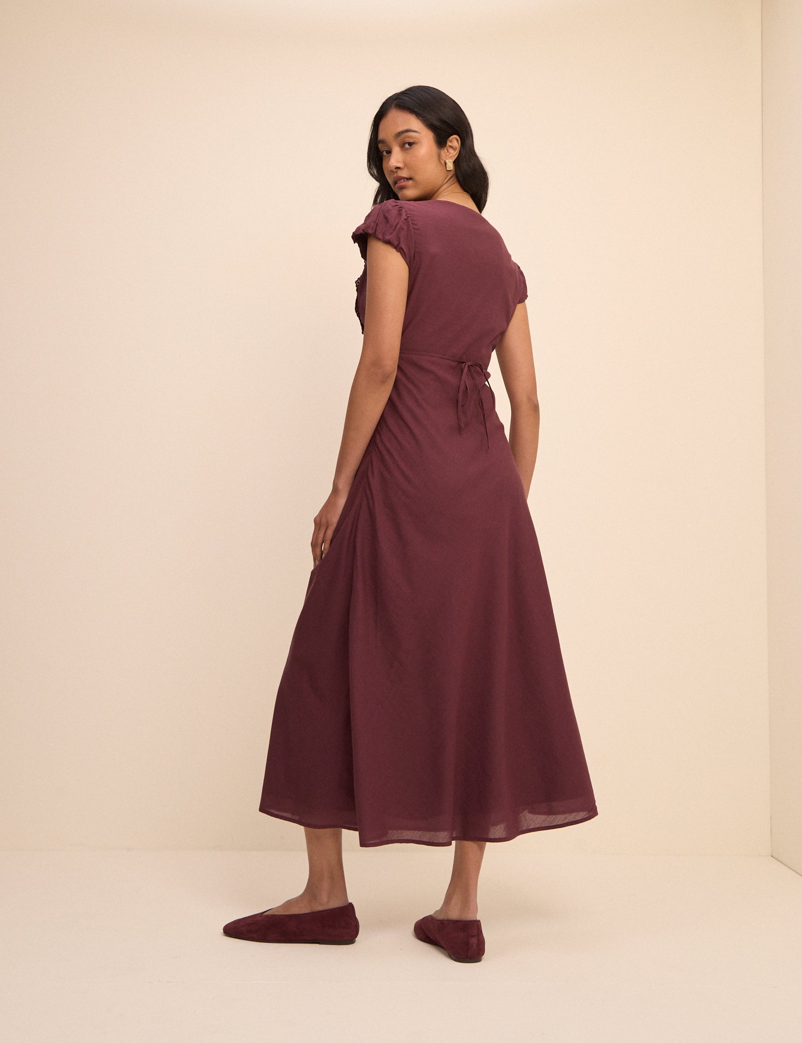 Burgundy Lace Trim Susie Midi Dress