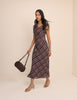 Brown Check Cowl Neck Theo Midi Dress