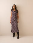 Brown Check Cowl Neck Theo Midi Dress