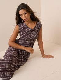 Brown Check Cowl Neck Theo Midi Dress