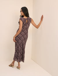 Brown Check Cowl Neck Theo Midi Dress