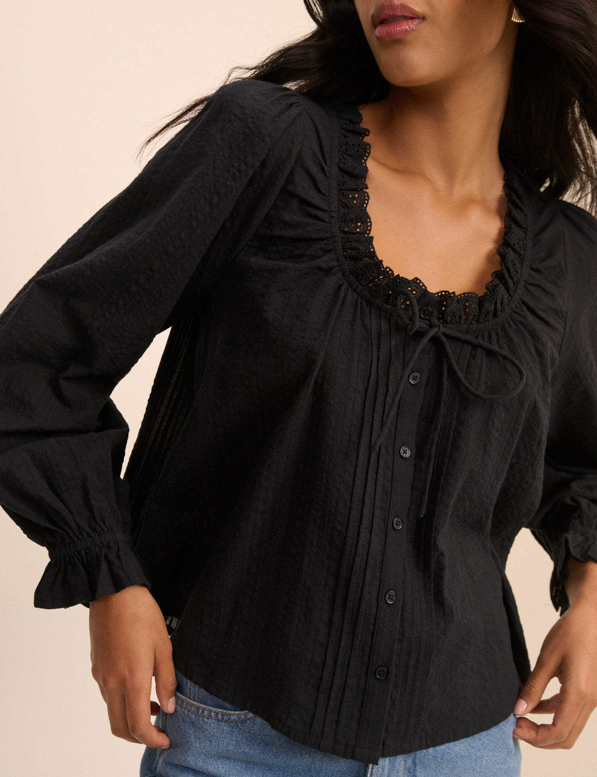 Black Broderie Anglaise Trim Lumi Blouse