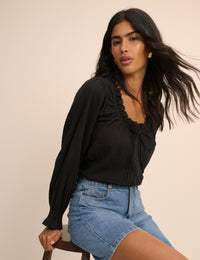 Black Broderie Anglaise Trim Lumi Blouse