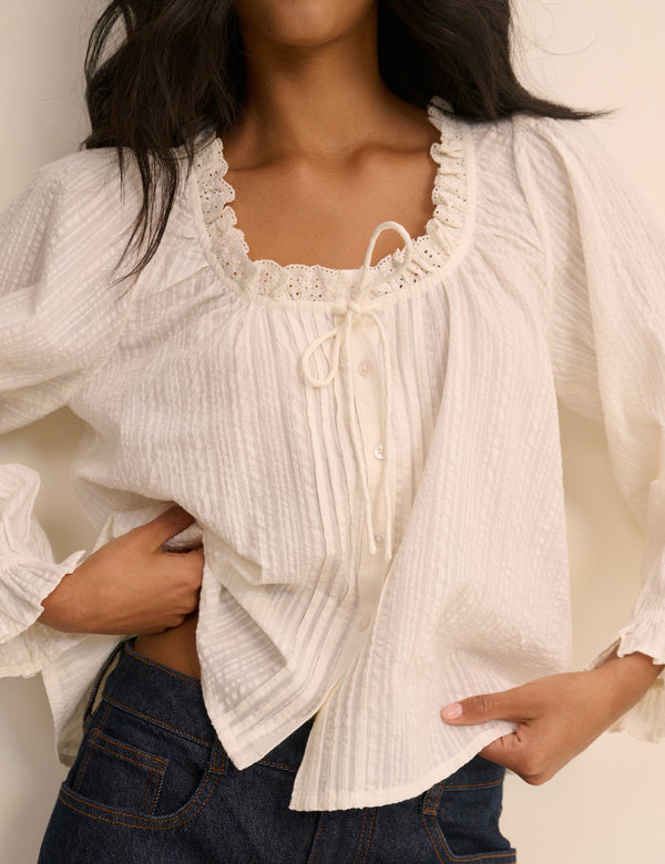 White Broderie Anglaise Trim Lumi Blouse