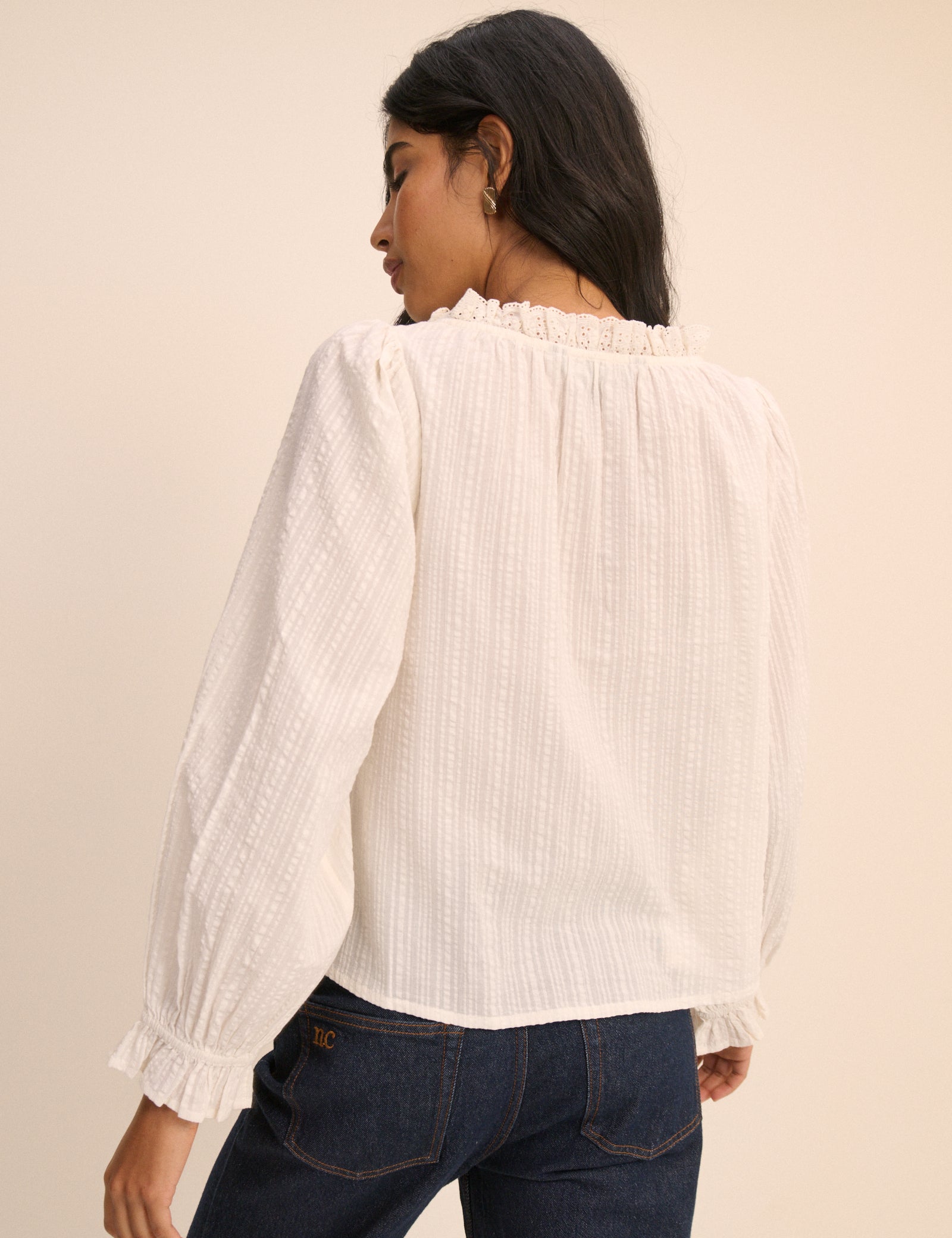 White Broderie Anglaise Trim Lumi Blouse