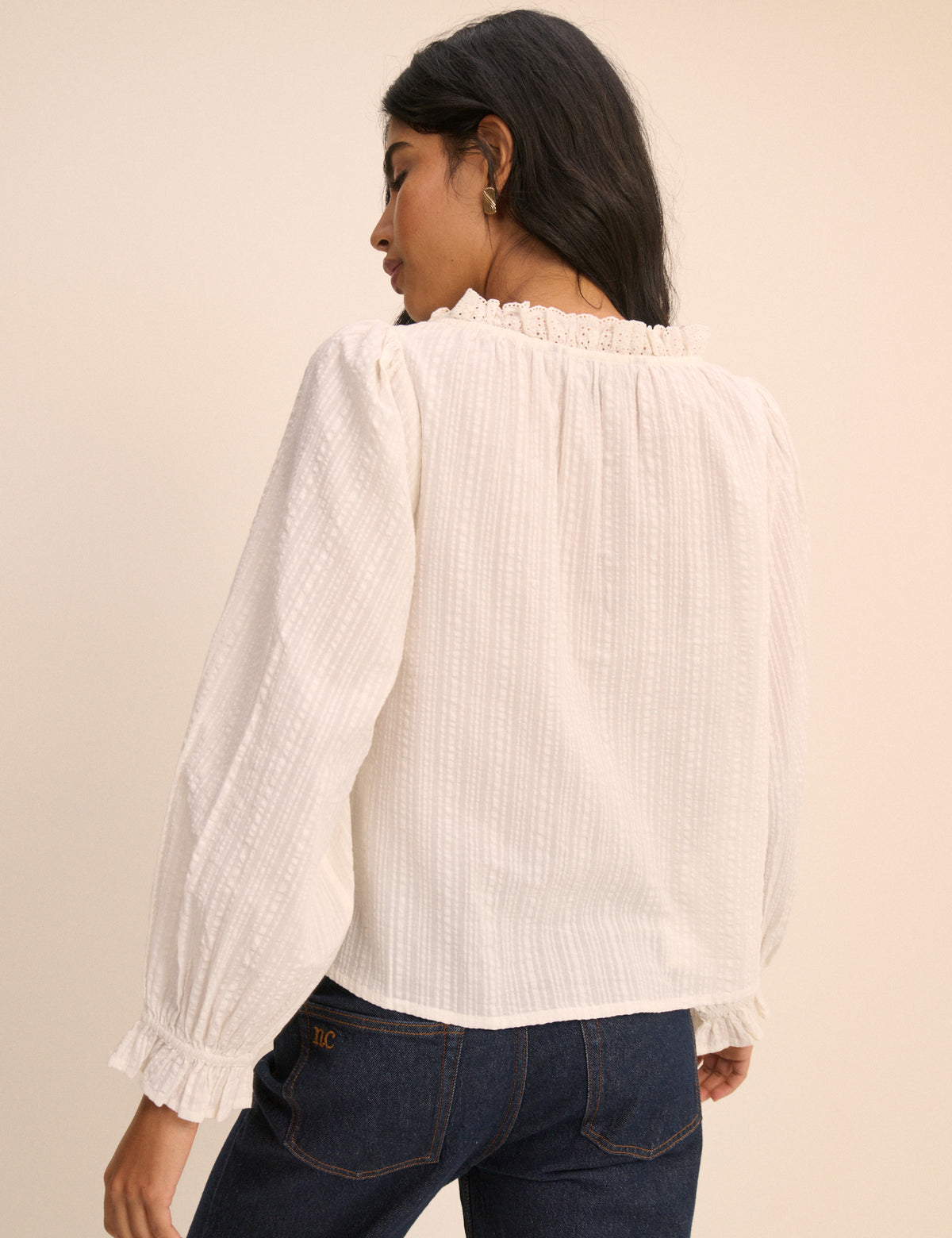 White Broderie Anglaise Trim Lumi Blouse