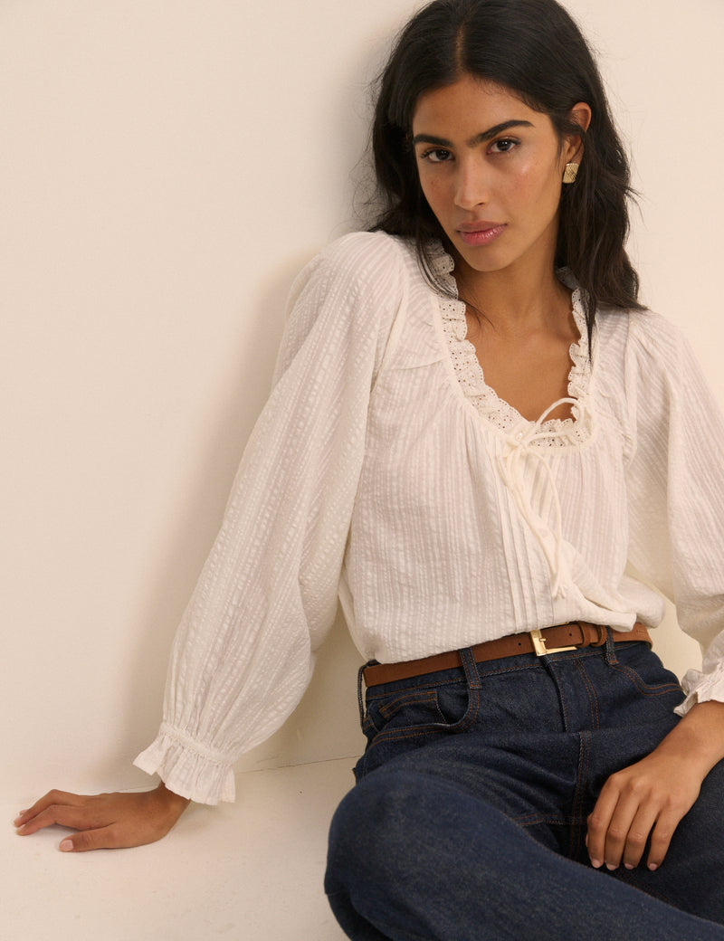 White Broderie Anglaise Trim Lumi Blouse