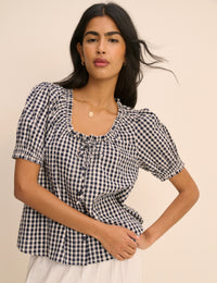 Blue Gingham Puff Sleeve Lumi Blouse