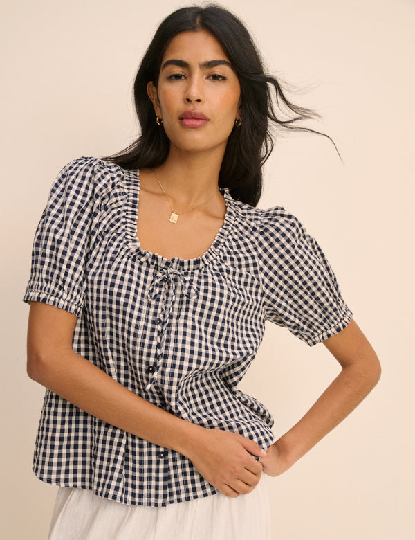 Blue Gingham Puff Sleeve Lumi Blouse