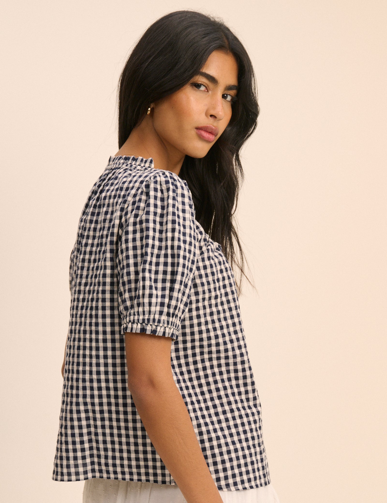 Blue Gingham Puff Sleeve Lumi Blouse