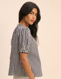 Blue Gingham Puff Sleeve Lumi Blouse