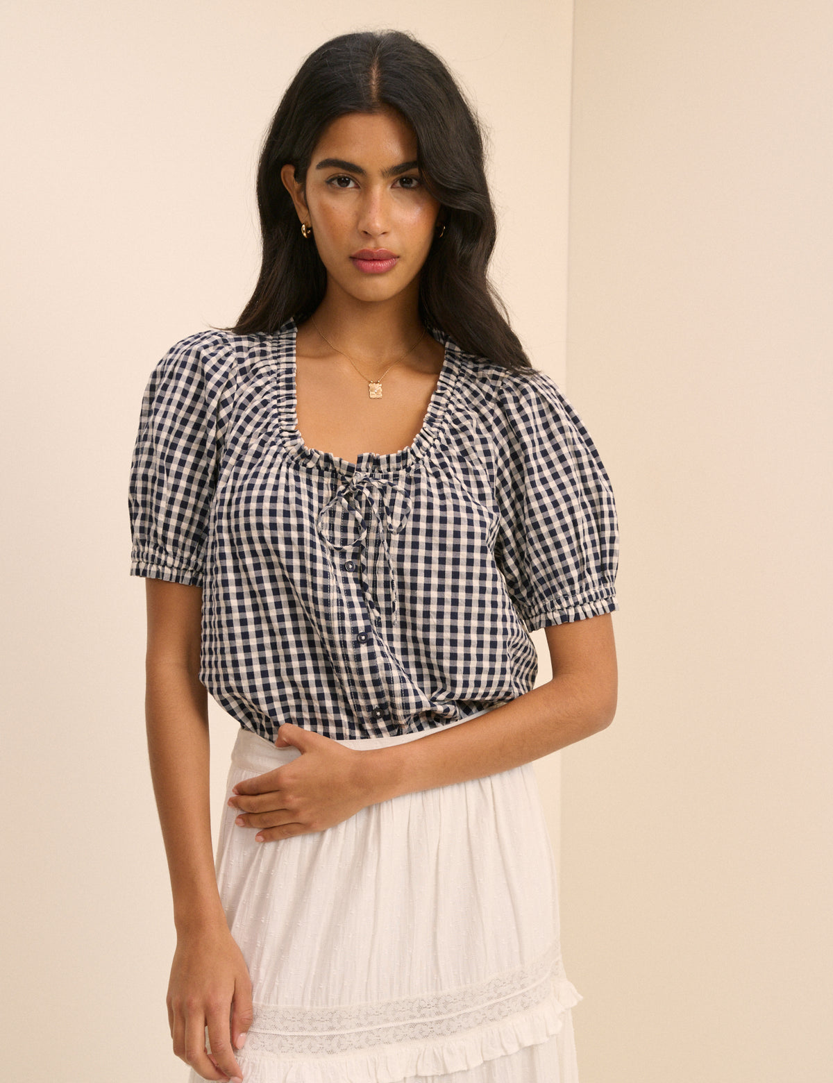 Blue Gingham Puff Sleeve Lumi Blouse