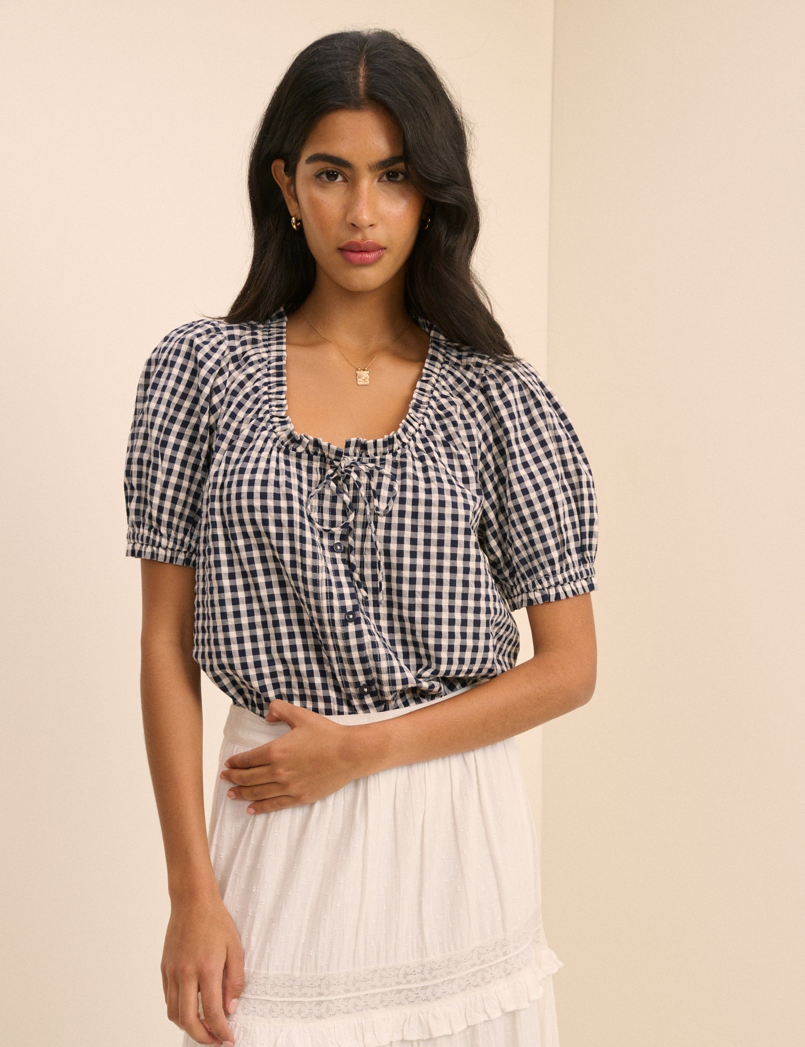 Blue Gingham Puff Sleeve Lumi Blouse