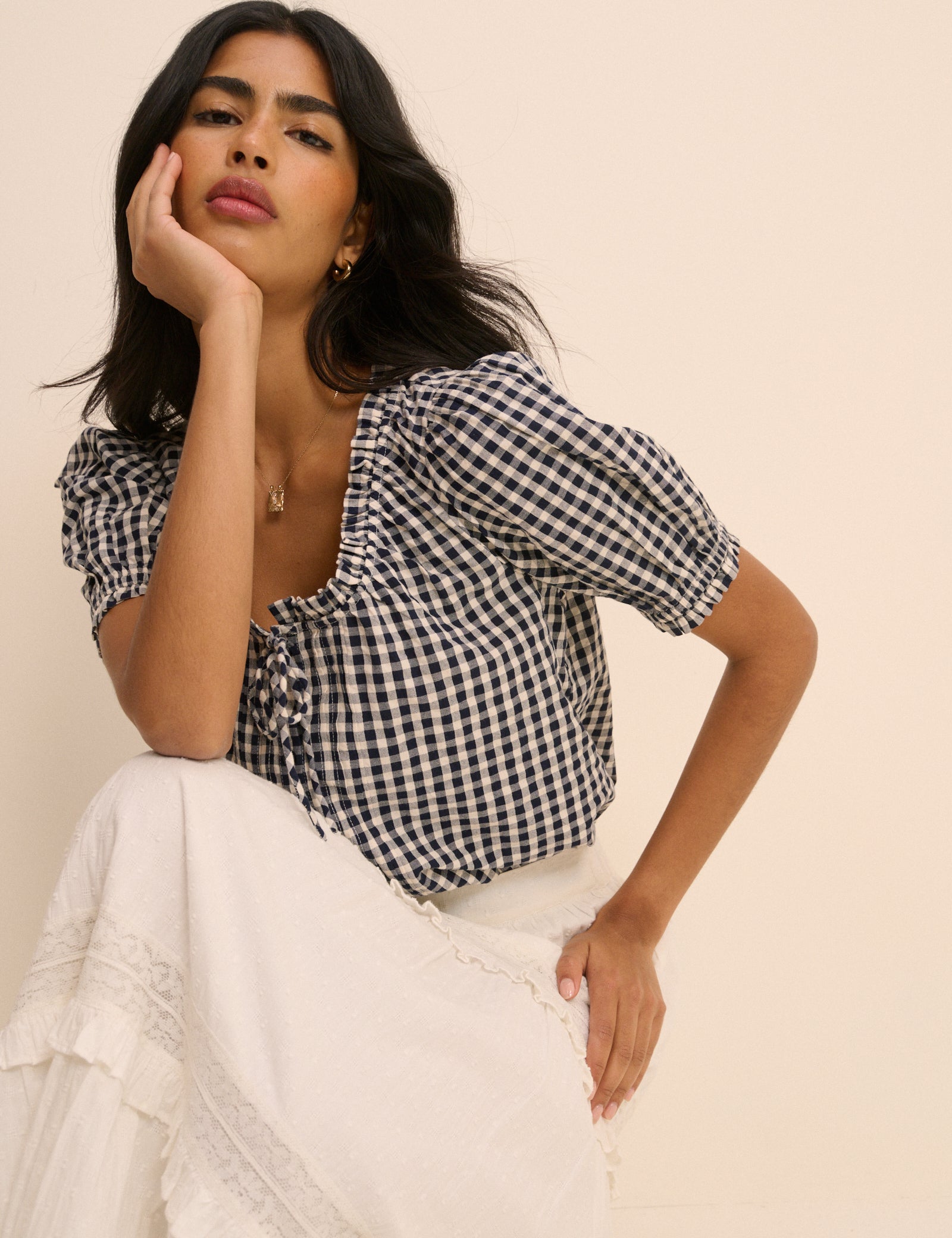 Blue Gingham Puff Sleeve Lumi Blouse